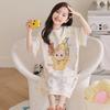Cartoon Style Girls' One-Piece Summer Nightgown - Thin, Cute, Soft for Medium/Older Kids, Ideal for Home Air Conditioning.