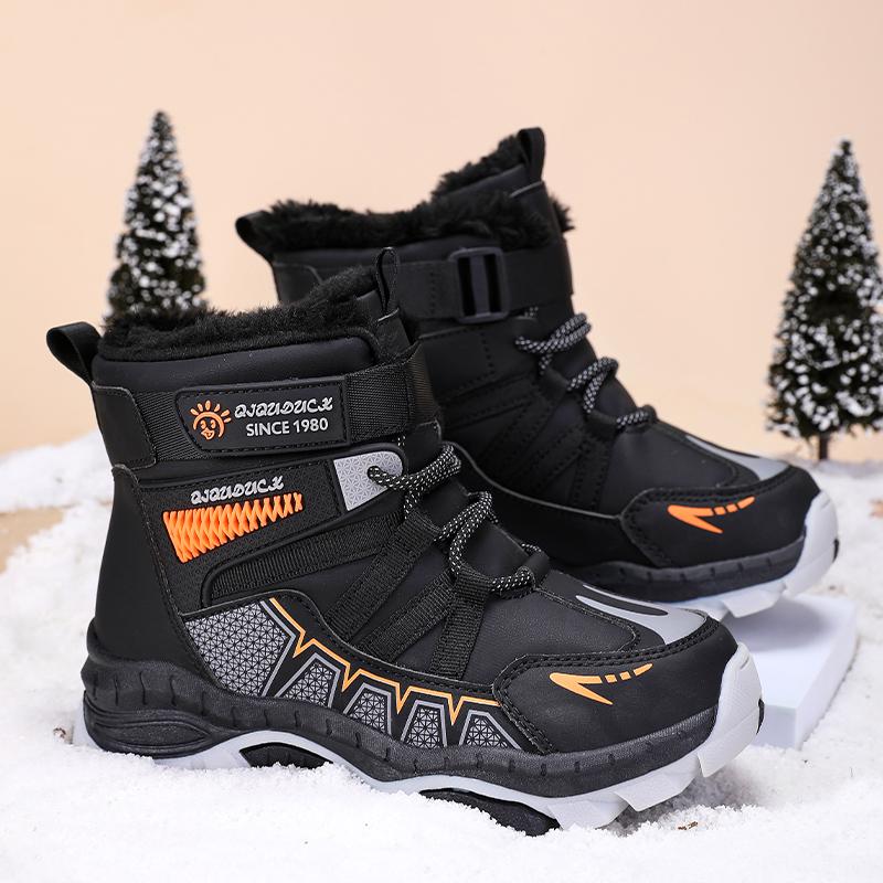 30-40 Children's Winter Large Size Fashionable Outdoor Velcro High Top Plush Warm Cotton Boots Snow Boots