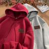 Męska bluza z kapturem w amerykańskim stylu, ciężka, oversize, z aksamitem - Jesień/Zima, młodzieżowa kurtka-bluza