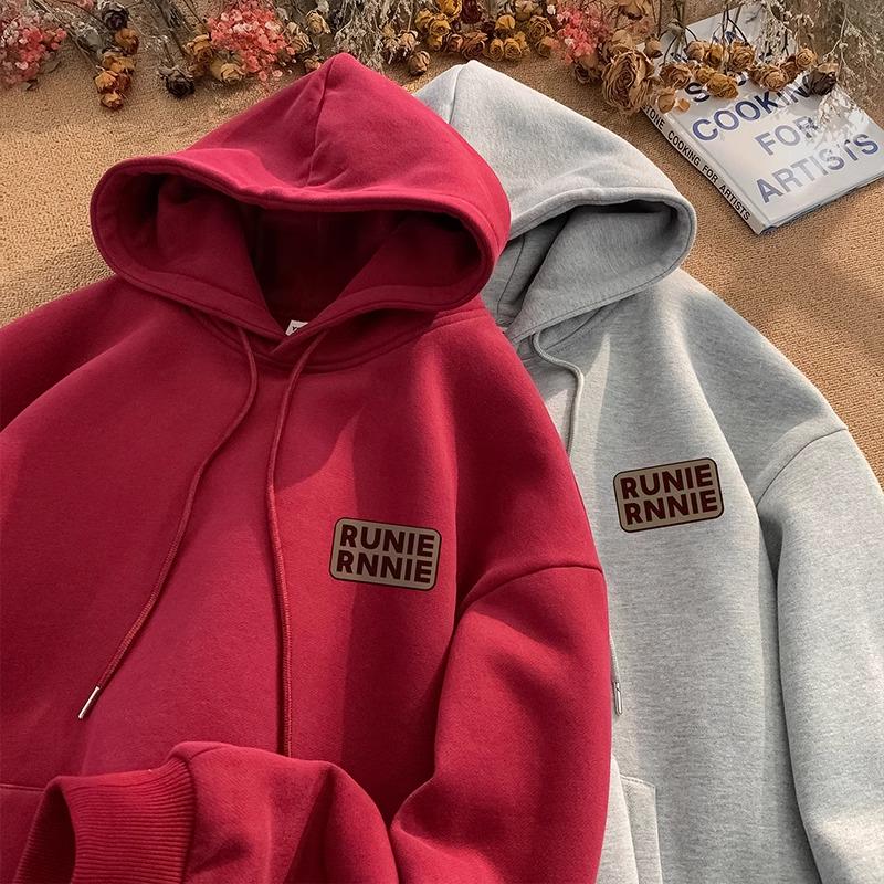 Męska bluza z kapturem w amerykańskim stylu, ciężka, oversize, z aksamitem - Jesień/Zima, młodzieżowa kurtka-bluza