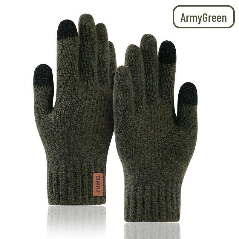 Men's Thick Knitted Wool Touchscreen Cycling Gloves - Warm, Cold-Proof, Plus Velvet for Winter Outdoor Use