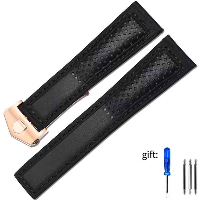 Cowhide Watch Strap 22mm Wristband For Tag Heuer Carrera Diving Monaco F1 Fiyta Tissot Watch Band Red Stitches Leather Bracelet