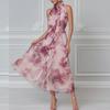 Spring New, Fashionable and Elegant Printed Wooden Ear Edge Sleeveless Dress