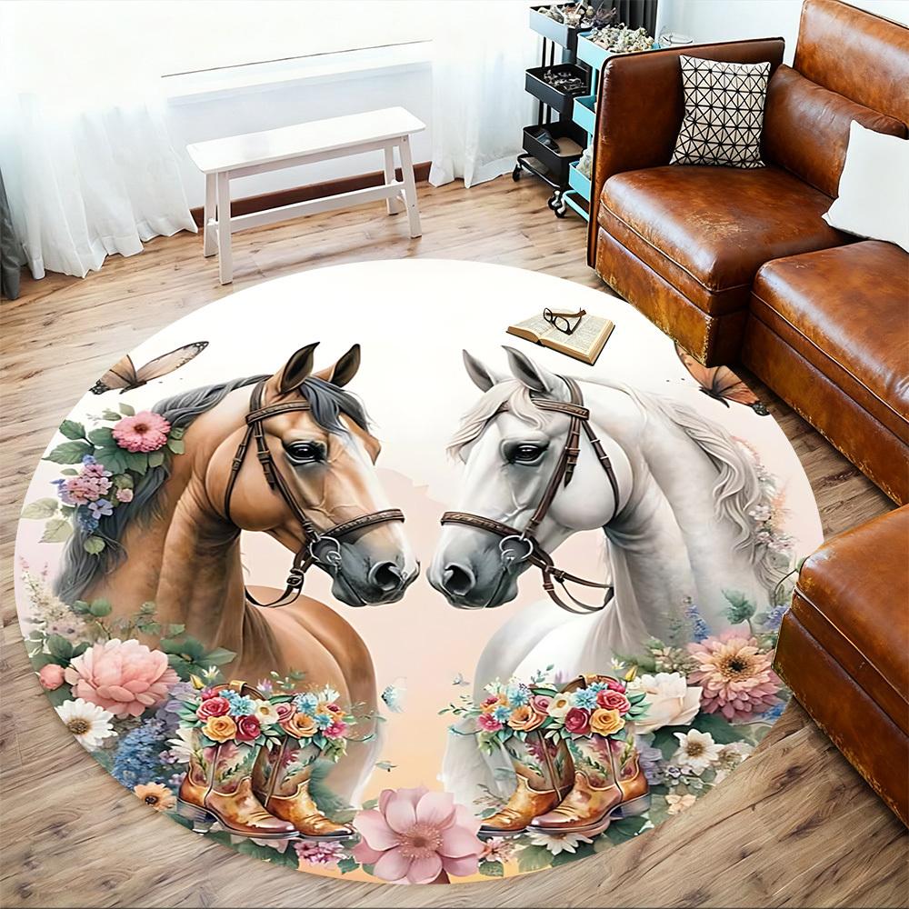 1 Stück Pferd Floral Runder Stuhlmatte Teppich - Rutschfest, Fußmatte für Büro, Schlafzimmer und Innenraumdekoration c1125305