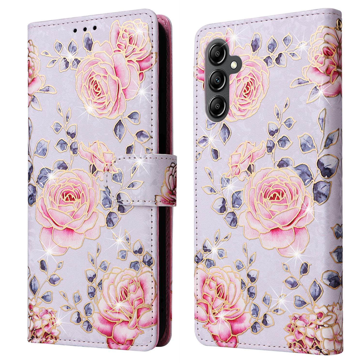 

Для Samsung Galaxy A15 4G/5G Кожаный чехол с RFID-блокировкой, откидной, лакированная крышка для телефона Rose Flower