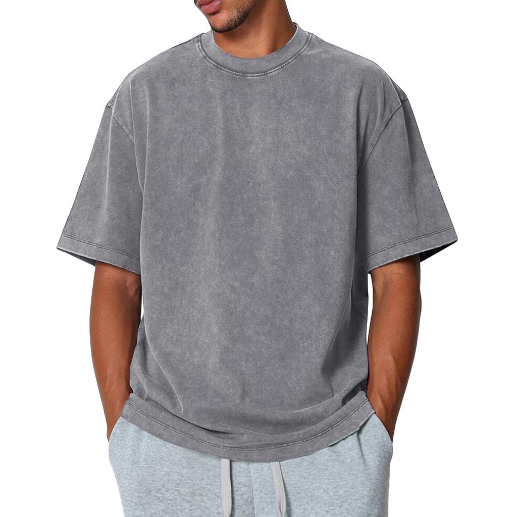 Herre Sommer Ensfarget Rund Hals Løs Kort Erm Topp