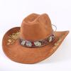 Pălărie western cowboy clasică populară europeană și americană din piele scamosată pentru bărbați și femei, cu bor larg, brodată, pentru protecție solară în aer liber
