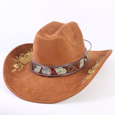 Beliebter europäischer und amerikanischer klassischer Wildleder Western Cowboyhut für Herren und Damen, großer Schirm, bestickt, Outdoor-Sonnenhut