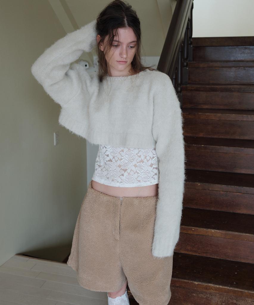 Obeodyupeulleeo Hairy Wool Crop Knit_Ivory