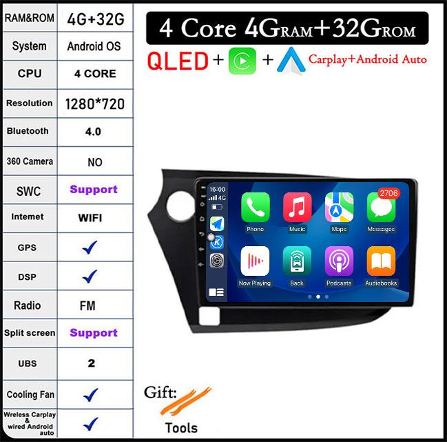 QLED Android 14 Pentru Honda INSIGHT 2 2009-2014 Radio Auto Player Multimedia Autoradio DSP Navigație GPS CarPlay Stereo