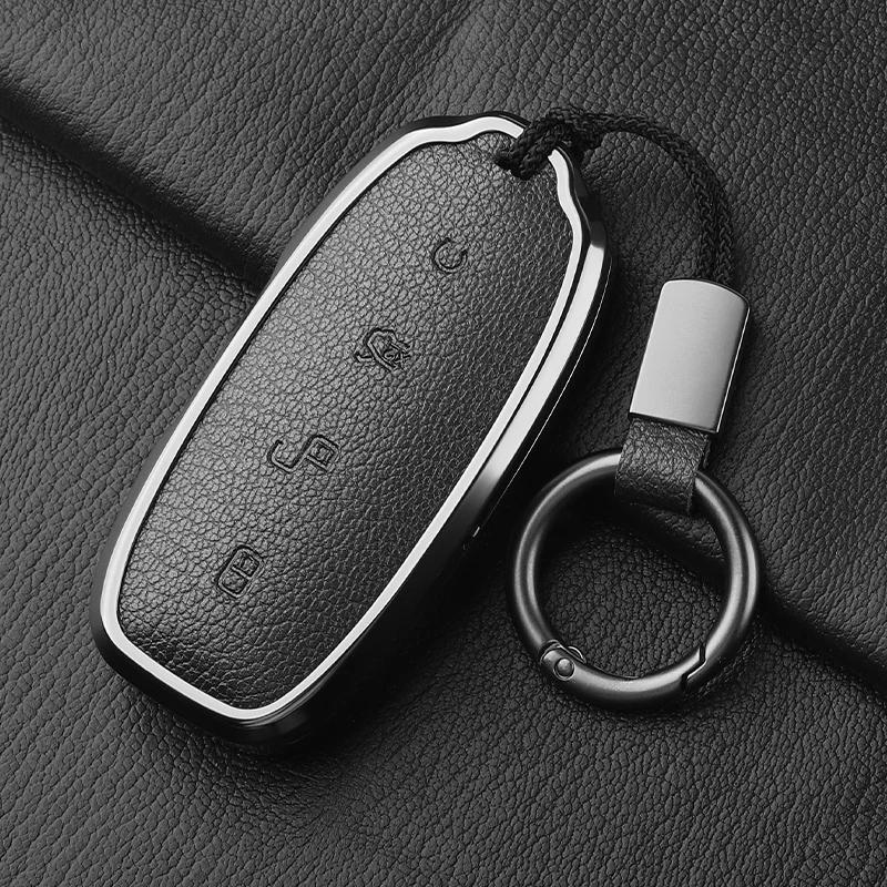 Metal And Leather Car Key Case Cover For Byd Denza D9 Dm-I   N7 N8 Auto Keychain Protect Set