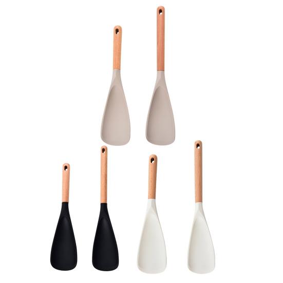 Silicone Spatula Non-Stick Cooking Spoon 3-in-1 Multi-Function Spatula with Ergonomic Wooden Handle High Temperature