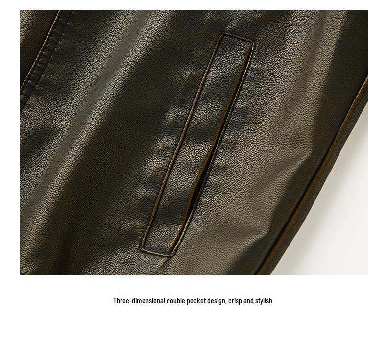 Men's Retro Cool PU Leather Bomber Jacket with Buckle Stand Collar