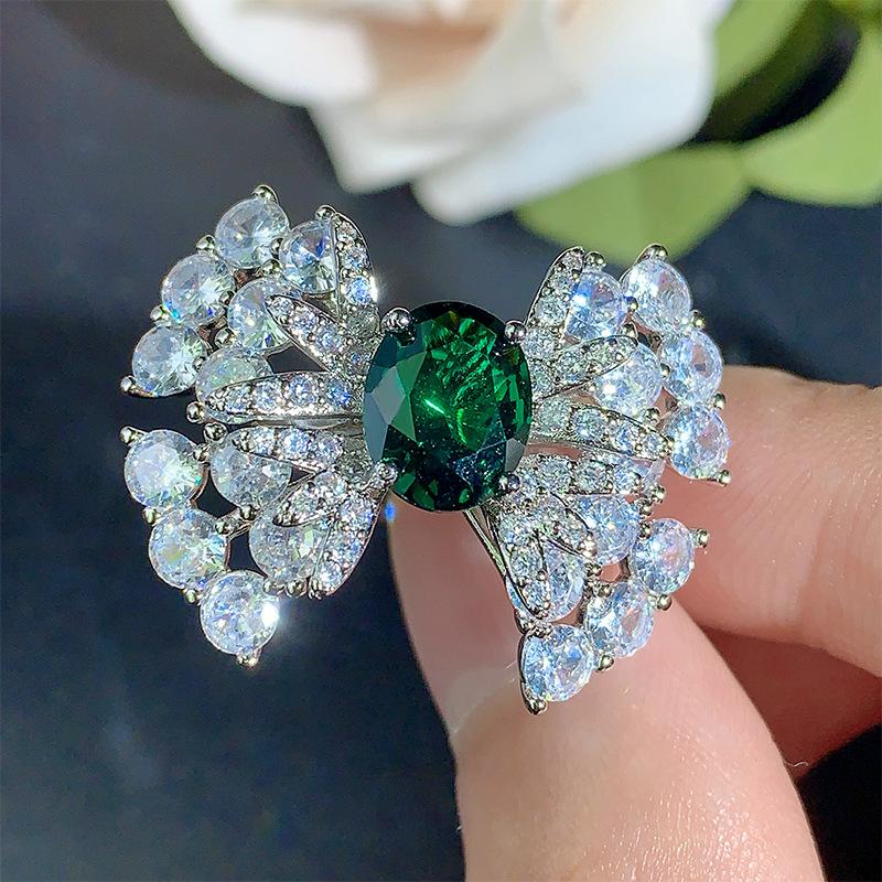 New Jewelry Set Necklace Earrings Ring Emerald Fashion Commuting Light Luxury Butterfly Versatile Women