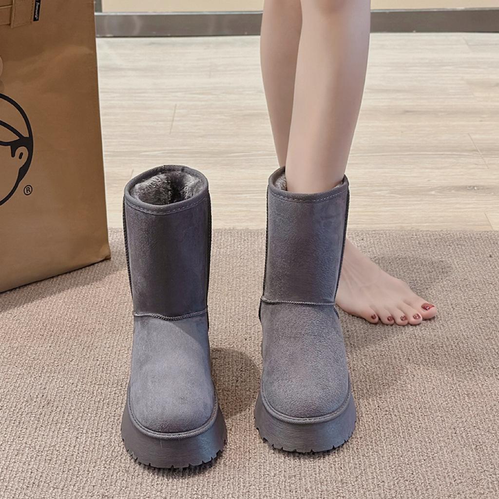 Women's Lightweight Comfortable Cold Warm Padded Snow Boots Non-slip Wear-resistant Outdoor Casual Sneakers Mid-calf Cotton Boots