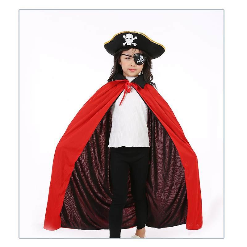 Kids Pirate Captain Outfit With Black Red Vampire Cape And Accessories For Party