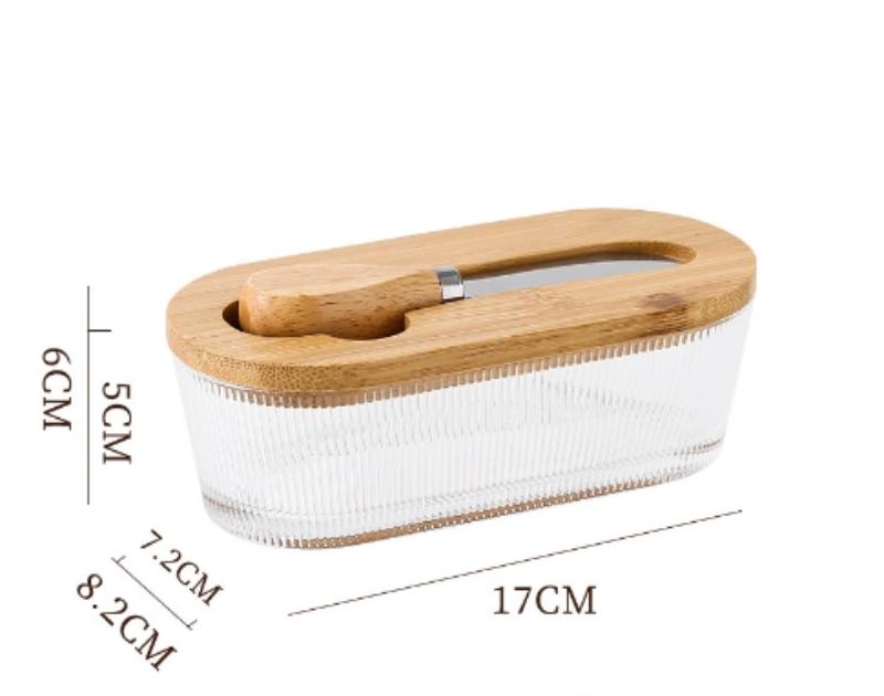 Western-style Glass-sealed Butter Box with Lid, Rectangular Scraper, Household Cheese Preservation Jar, Household Cheese Box