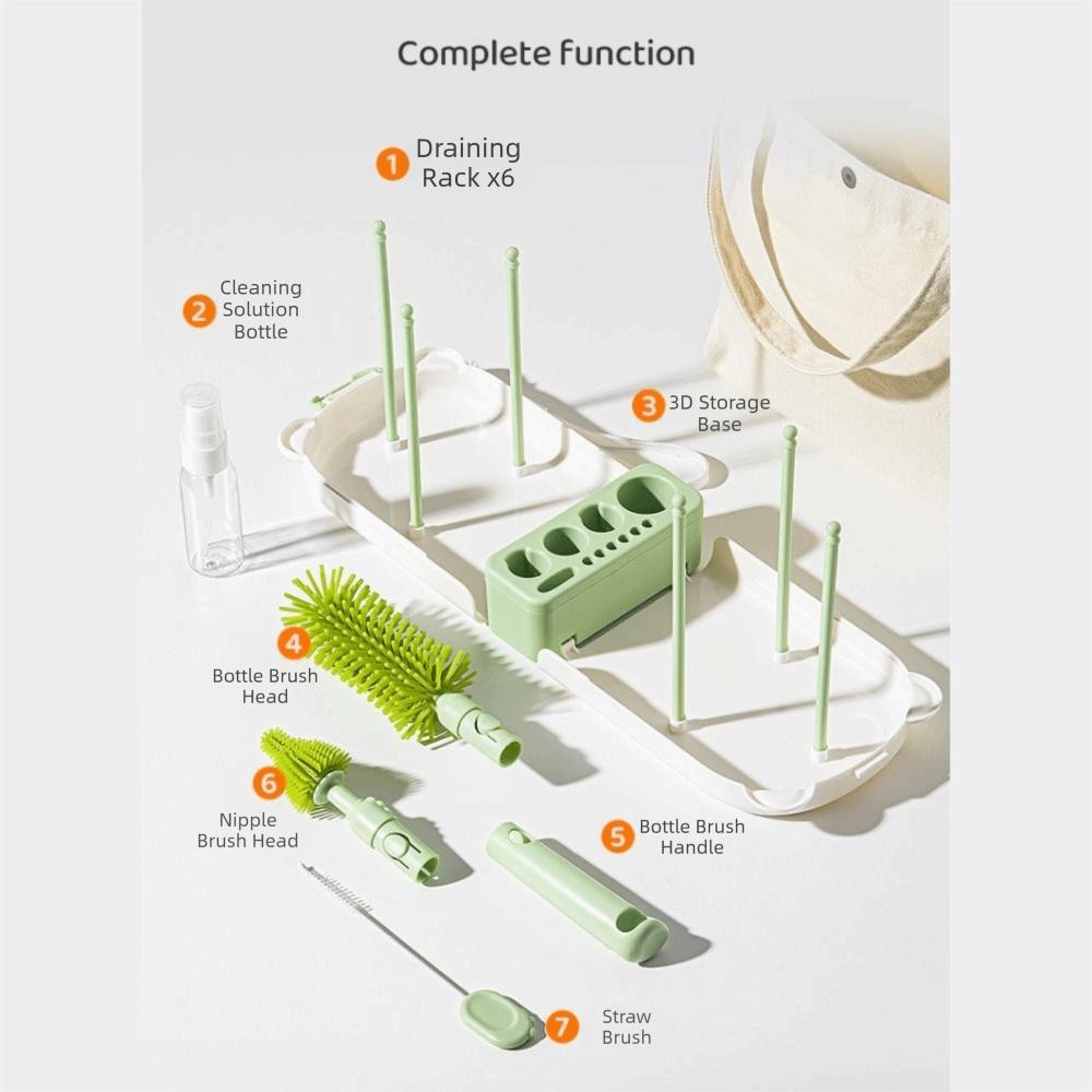 Space Saving Baby Bottle Brush Set 6-in-1 Nipple Straw Cleaning Brush Cup Brush  Home Travel Use