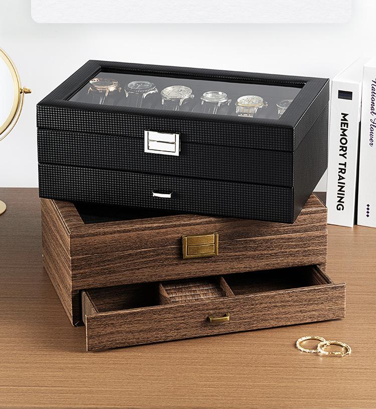 Double Layer Carbon Fiber PU Watch & Jewelry Display Box