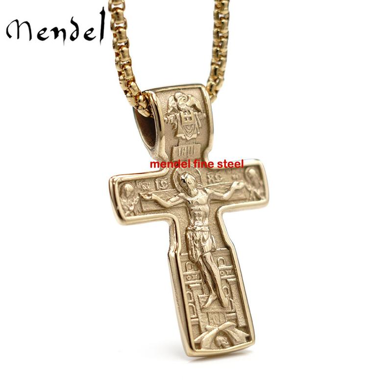 Gold Russian Orthodox St Saint Benedict Crucifix Cross Pendant Necklace Gift