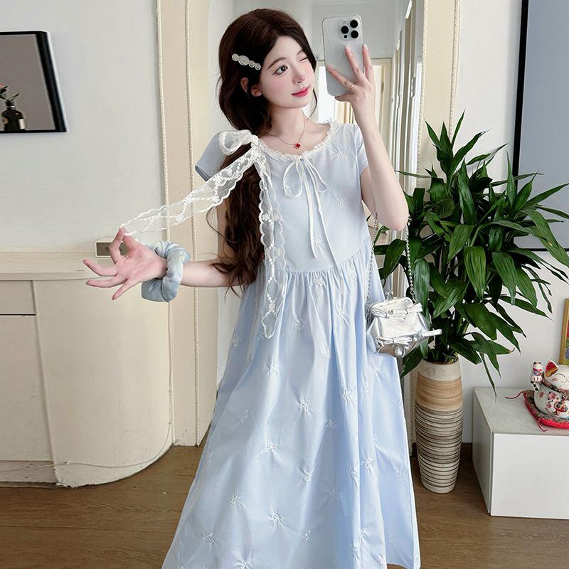 2026 Spring/Summer French Lace Bow Maternity Dress 2XL