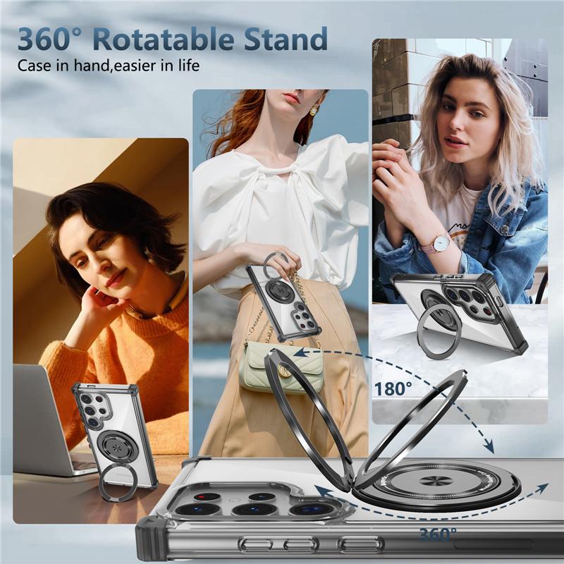 Drehbare magnetische Magsafe Halterung Hülle Für Samsung Galaxy S26 Ultra S26 Plus S26 Ring Ständer Halter Transparente Schutzhülle