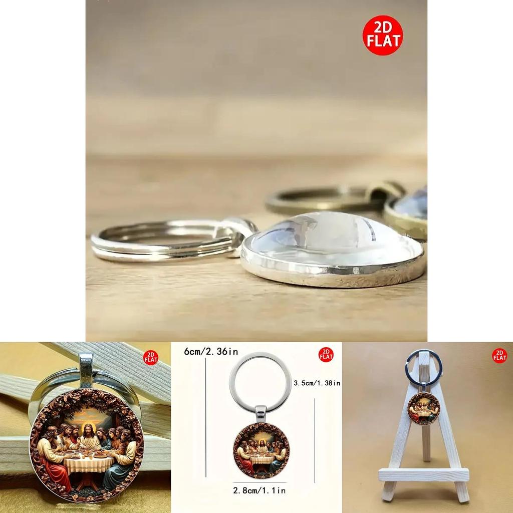 Jesus Last Supper Glass Pendant Keychain With Modern Minimalist Design For Religious Gift