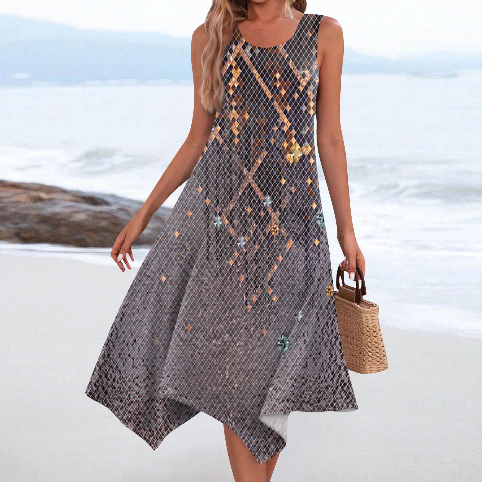 

Жіноча повсякденна модна сукня міді без рукавів із нерівним подолом і круглим вирізом XL фіолетовий