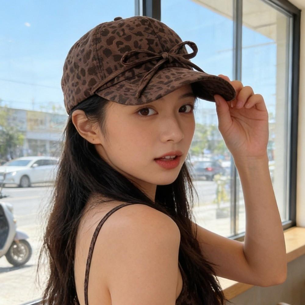 Adjustable Leopard Print Bow Baseball Cap Sunshade American Style Casquette Y2K Peaked Hat Sports