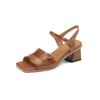 Fashion Women's new leather cowhide summer elastic belt buckle retro high heels plus size fashion sandals