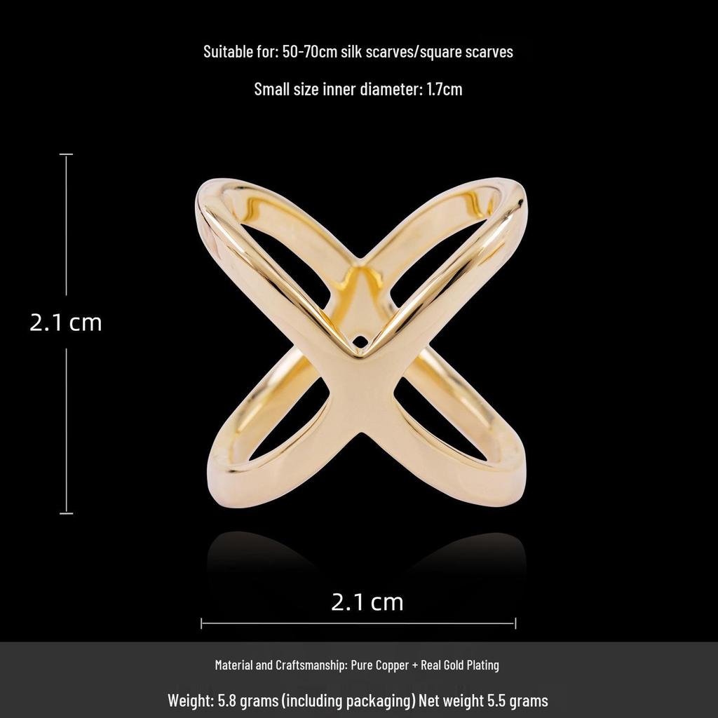 High-End Dual-Use Copper X-Shaped Silk Scarf Ring for Women
