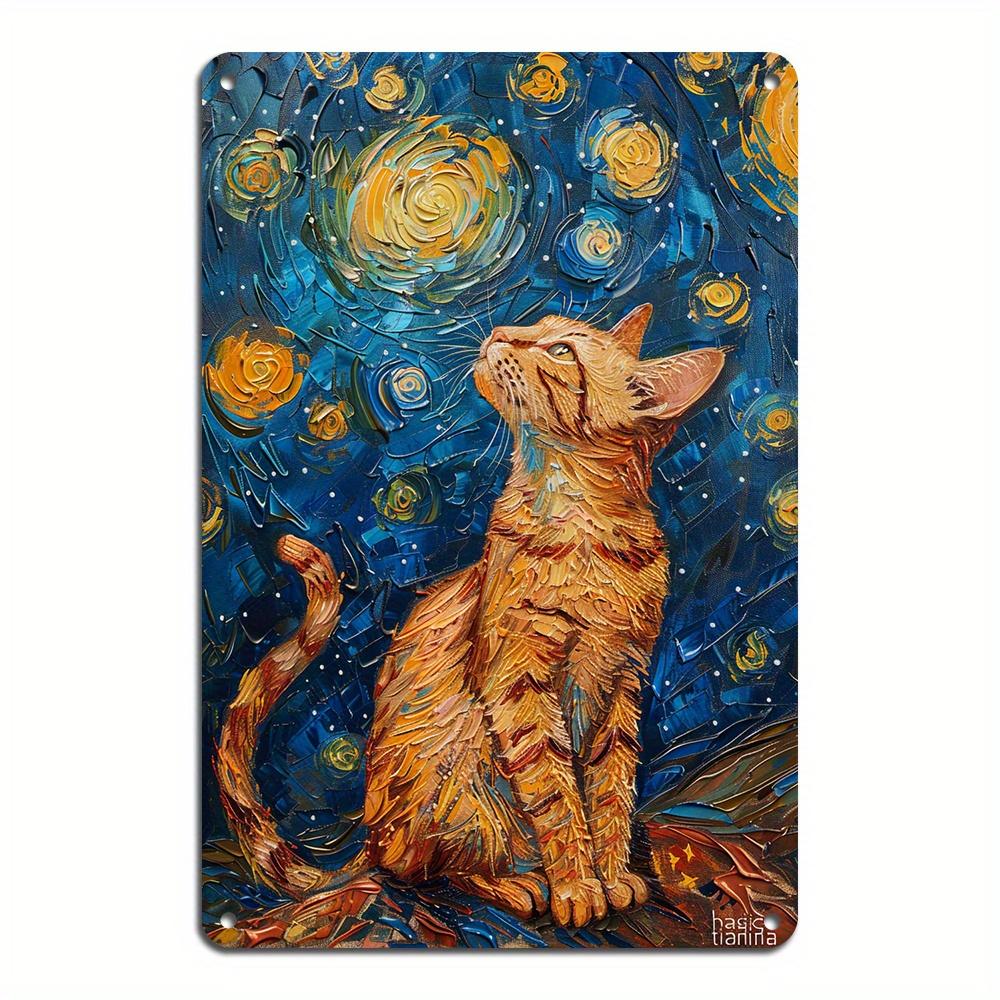 

Cat Oil Painting Metal Sign, Vintage Wall Art Sign Wall Decor Gift Tin Sign Multipurpose Retro Home & Bar Decor белый