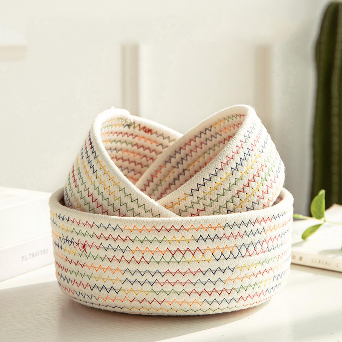 

Набор из 3 круглых корзин для хранения Натуральная хлопковая веревка Плетеная маленькая корзина для полок Организация, Корзины для игрушек собак Ящик для игрушек кошек