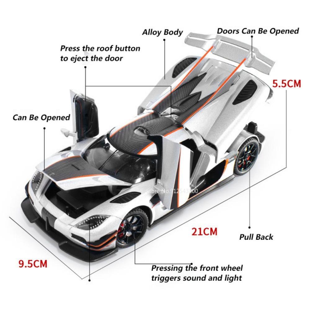 1/24 Koenigsegg One1 Alloy Model Samochodu Zabawka Diecast z Dźwiękiem i Światłem Pull Back Symulacja Skala Model Samochodu Zabawka dla Chłopca Prezent Urodzinowy