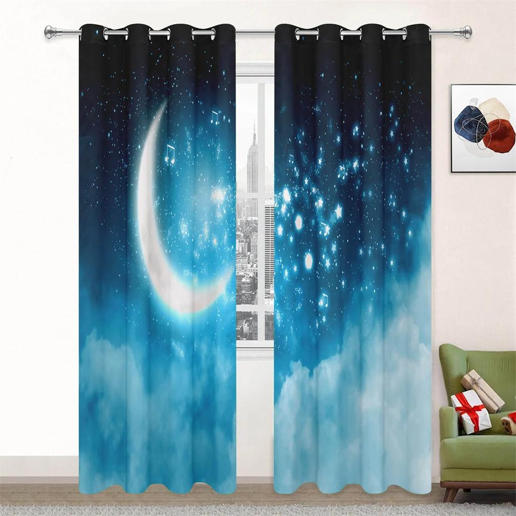 Beautiful Night Romantic Starry Night Curtains Suitable For Children's Room Living Room Bedroom Balcony Window Decor 2 Panels