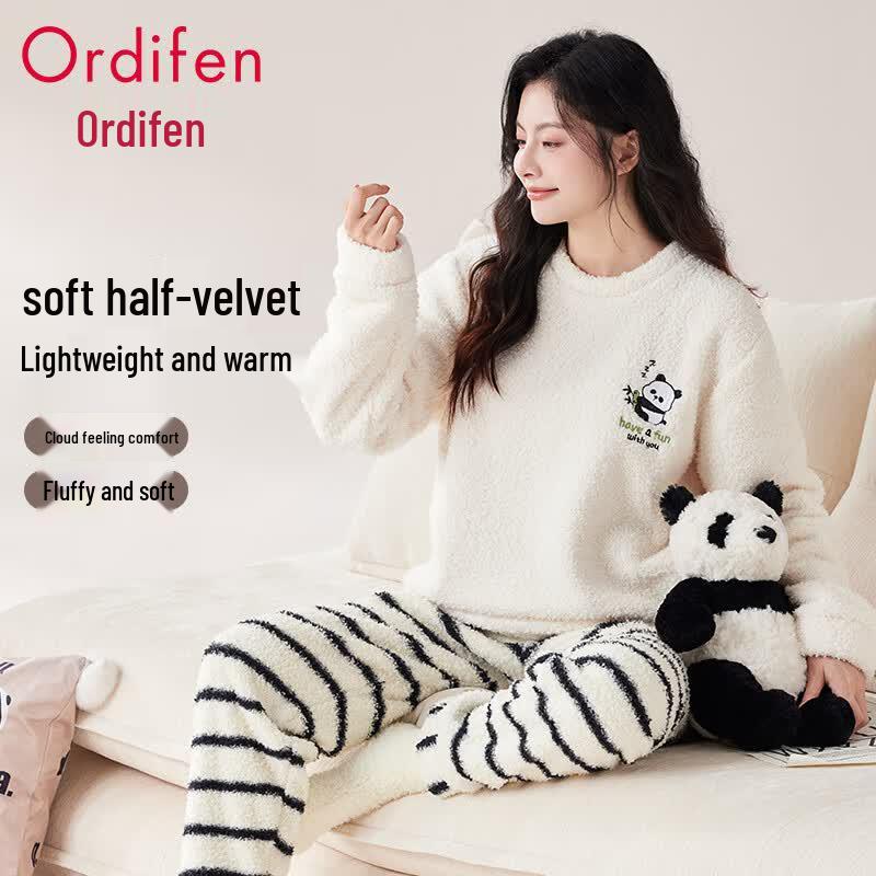 Audiffan Women s Panda Coral Fleece Pajamas XXL