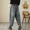 Three-dimensional Pockets Loose and Thin Retro Denim Harem Pants Women's Spring and Autumn Fashion Casual Elastic Waist Tooling Style Pants