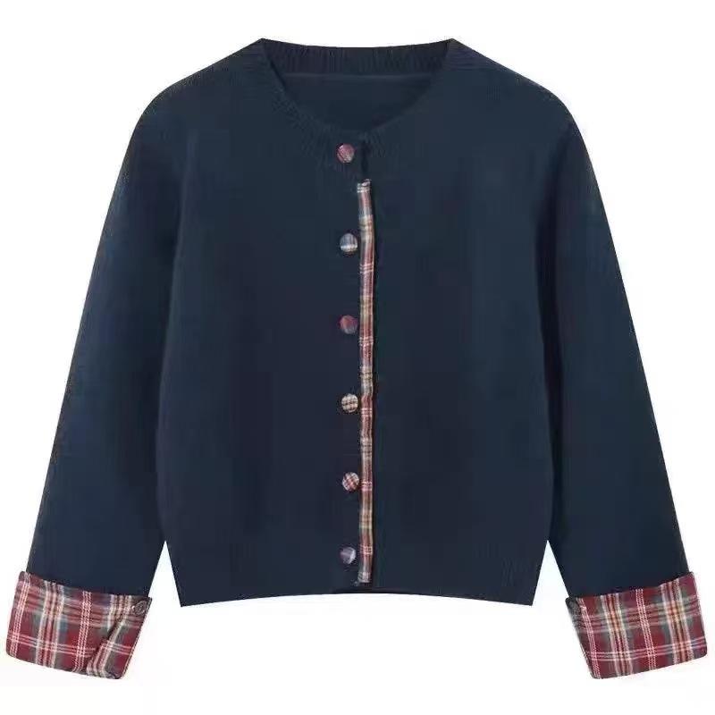 

Arctic velvet washing water, Korean fake two-piece splicing plaid sweater women s autumn and winter new loose knitted cardigan jacket one size fits all Темно-синій