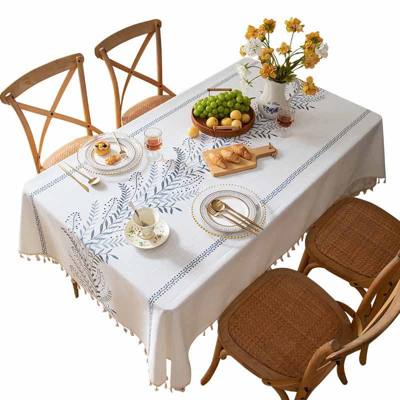 Floral Fresh Simple Embroidery Imitation Cotton Linen Dining Household Wear-resistant Waterproof Tablecloth