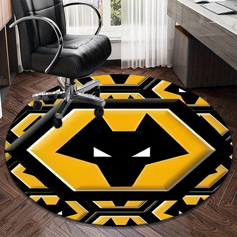 1PC round rug Wolves Football Club Emblem Printed Round Area Rug ,Rug For Home Office, Round Chair Rug, Decorative Carpet Fan gifts Christmas gift