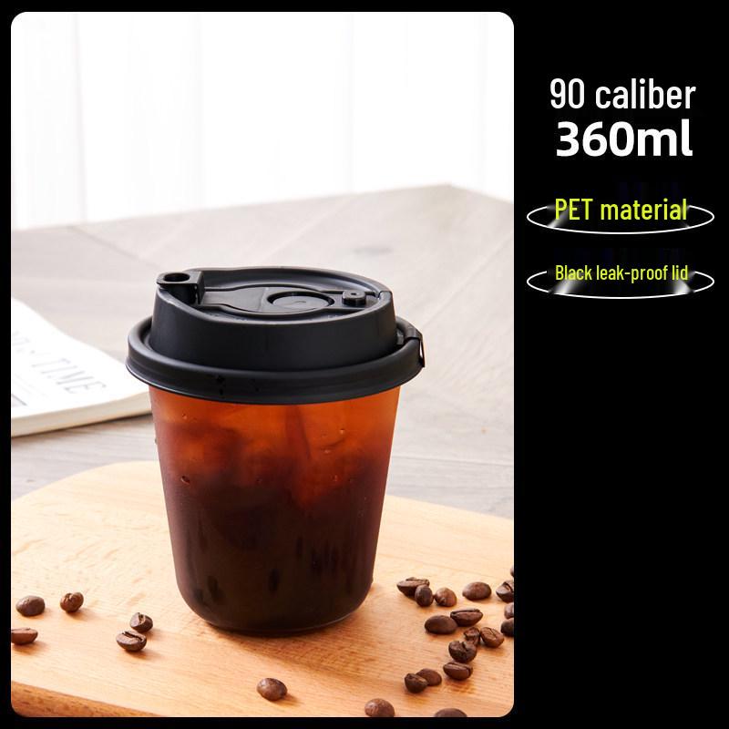 Transparent Disposable Coffee Cup with Lid, 90 Caliber, American Style for Cold Drinks, Milk Tea, Chubby Takeaway Cup