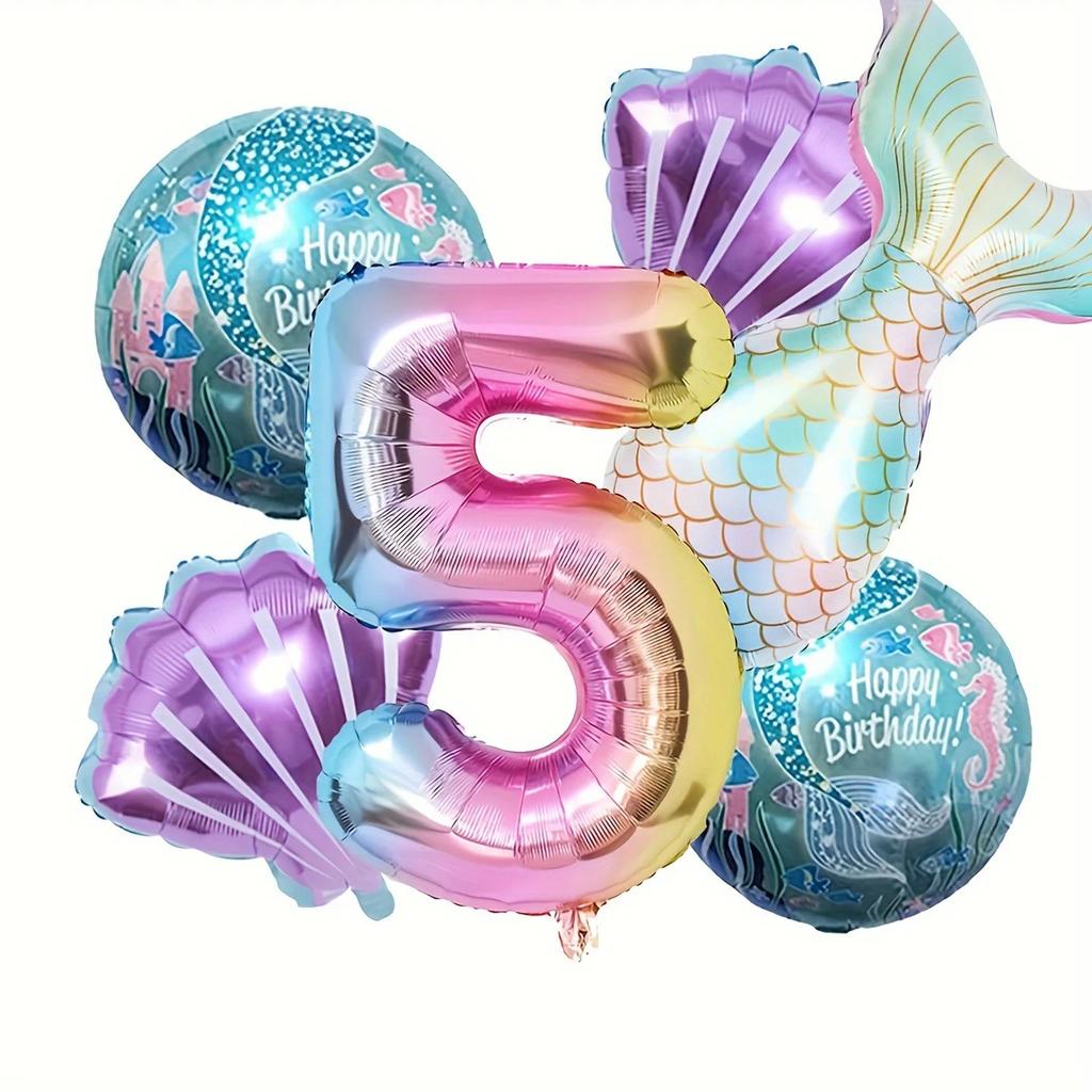 Little Mermaid Party Balloons Set 32Inch Number 1-9 Foil Balloon Mermaid Ocean Theme Girl Birthday Party Decoration Baby Shower