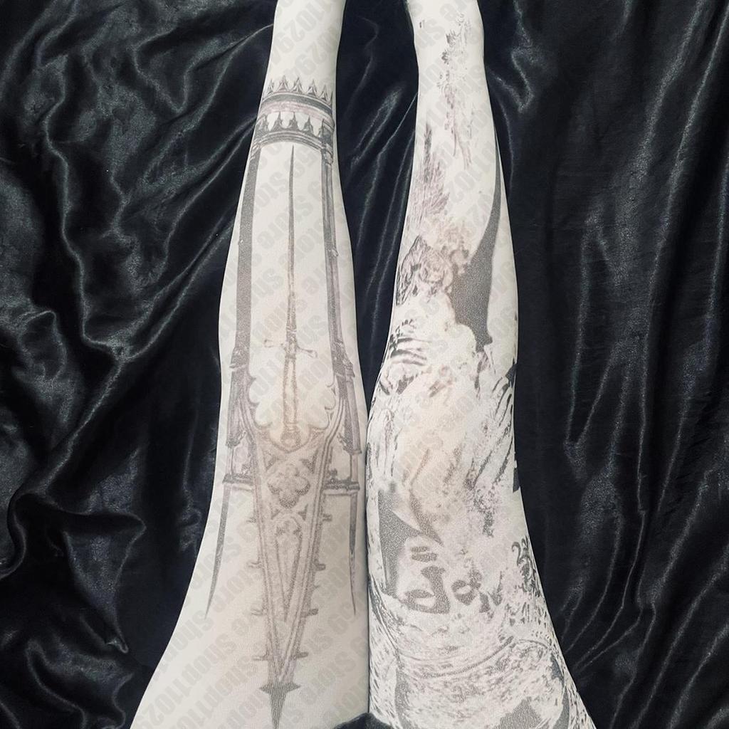 Punk 2000S Pattern Tights Women White Scolopendra Centipede Socks Woman Thin Transparent Medias Jk Internet Celebrity Y2K Stocks