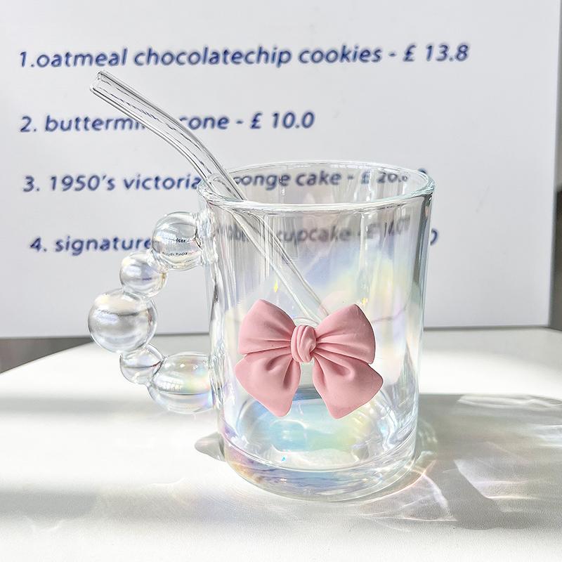 Creative Glass Cup Multi-Color Bubble Luxury Straw Cup Household Handgrip Home Office Drink Water Juice Cup with Handle Mug