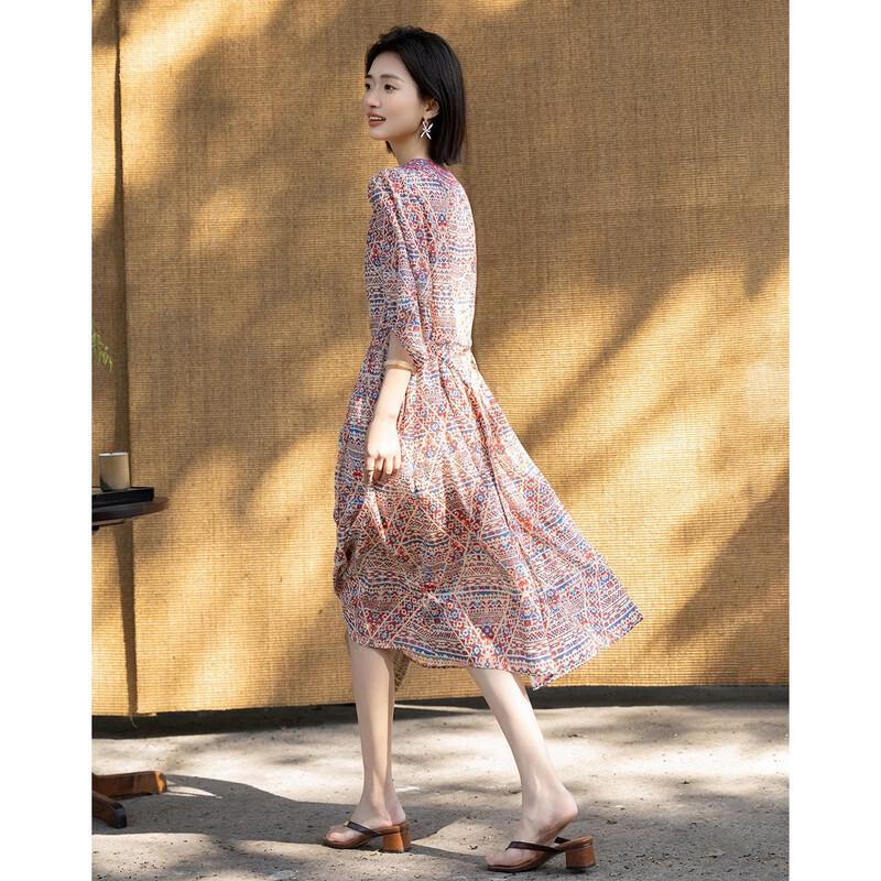 Demana Summer V-Neck Floral Midi Dress L