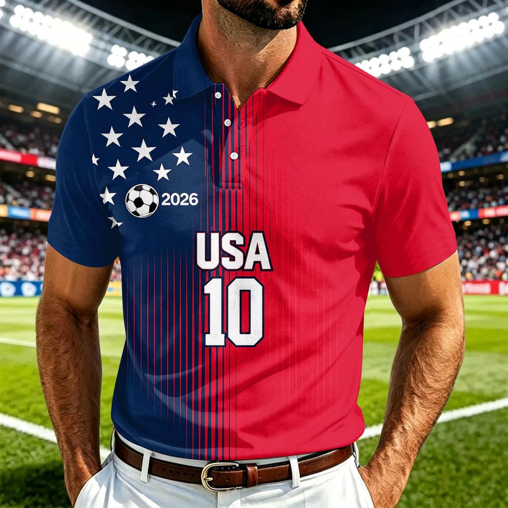 Men's USA Short Sleeve Shirt, Quick-Dry Lightweight Mesh Breathable, Sports Graphic Print for Casual and Athletic Wear