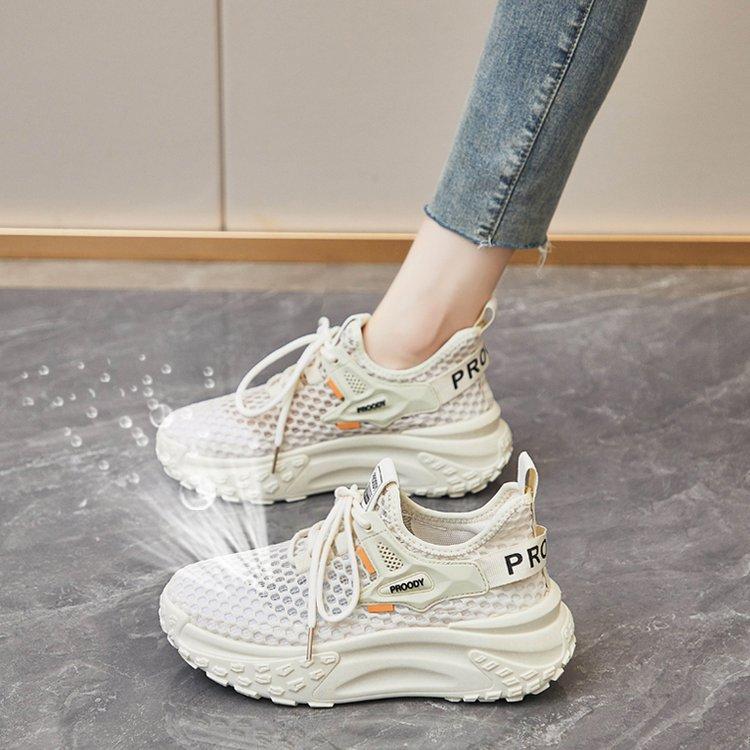 Mesh Shoes Women's Spring and Summer Mesh Breathable Thick-soled Dad Shoes Women's New Year with Skirt Soft-soled Sneakers