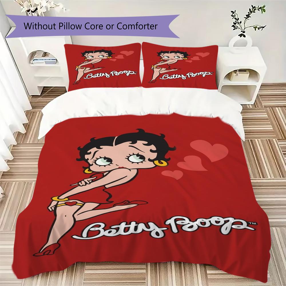 betty boop Pattern Bedding uilt Set uilt Cover Pillowcase Home Decoration Birthday Gift (1 * duvet cover + 2 * pillowcase without core)