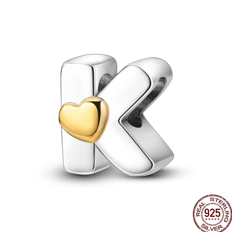 Copper 26 Letter English Alphabet Charms Beads Gold Heart Pendant Fit Original Bracelet Diy Jewelry Making As Gifts