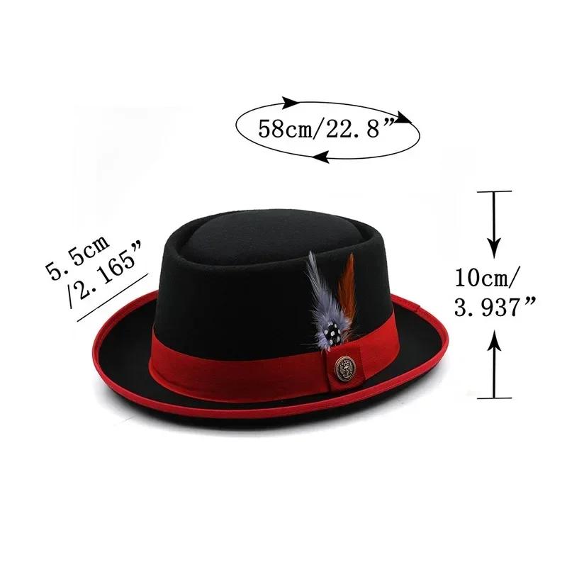 Freedom Outdoors Women's Black Stylish Unisex British Felt Fedora Pork Pie Hat Small Brim Classic Bowler For Party Daily Wear 56-58Cm